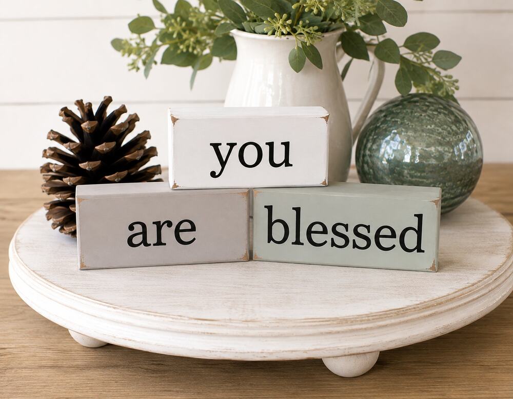 You Are Blessed Rustic Wood Block Sign Set – Farmhouse Christian Home Décor
